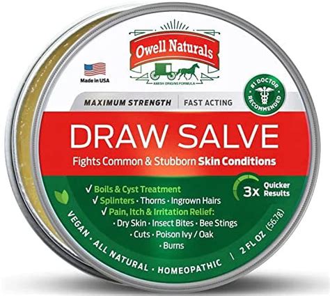 Owell Naturals Drawing Salve Ointment 2oz, First Aid for Bites, Stings, Splinters, Boils & Cysts ...