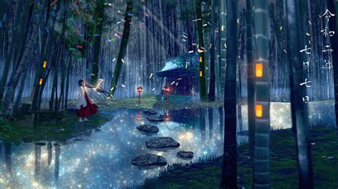 Anime, Girl, Bamboo, Forest, Shrine, 4K, #6.2590 Wallpaper PC Desktop