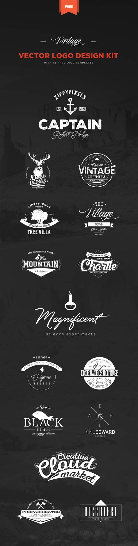 Vintage Vector Logo Design Kit + 15 Free Logo Templates :: Behance