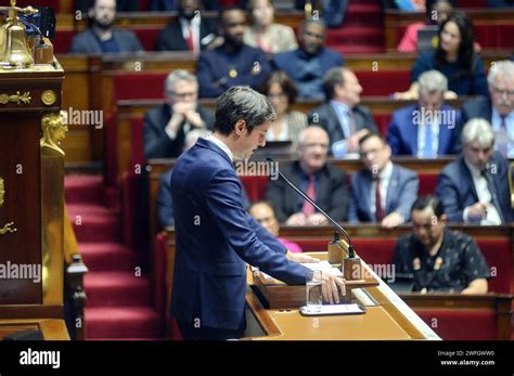 Prime Minister Gabriel Attal during general policy speech given by Prime Minister Gabriel Attal ...