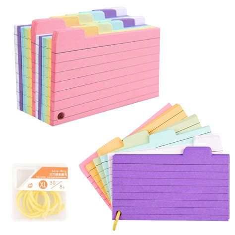 Buy Tabbed Index Cards, 300PCS Colourful Flash Cards with 8 Binder ...