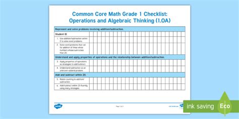 First-Grade Math Learning Objectives - Student Mastery