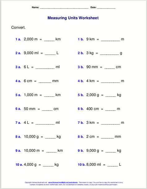 Metrics And Measurements Worksheet