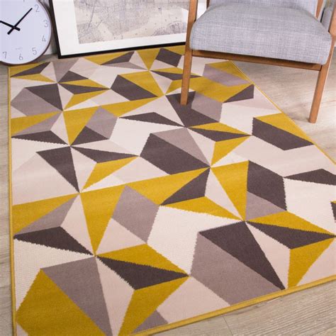 Ochre Yellow & Soft Grey Kaleidoscope Geometric Rug - Milan | Kukoon | Geometric rug, Grey ...
