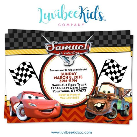 Cars Lightning McQueen Birthday Invitation - Style 2 | Disney Cars Birthday Printables - Luv ...