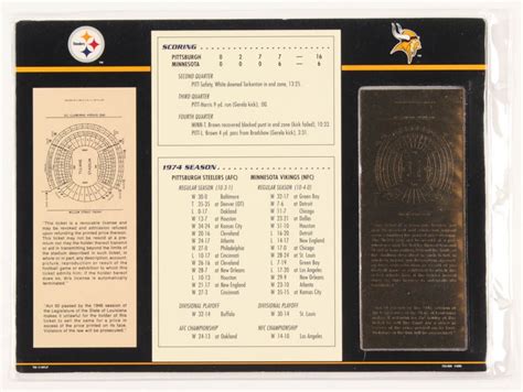 1975 Commemorative Super Bowl IX Card with Ticket: Steelers vs Vikings ...