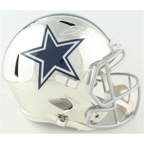 Emmitt Smith Signed Cowboys Full-Size Chrome Speed Helmet (Beckett ...