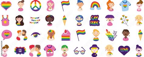 Pride LGBTQ+ icon set, LGBTQ+ related symbols set in rainbow colors ...