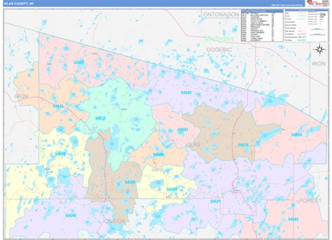 Vilas County, WI Wall Map Color Cast Style by MarketMAPS - MapSales