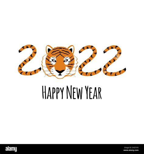 Happy New Year card. 2022 Year of the tiger greetings. Tiger sign and ...