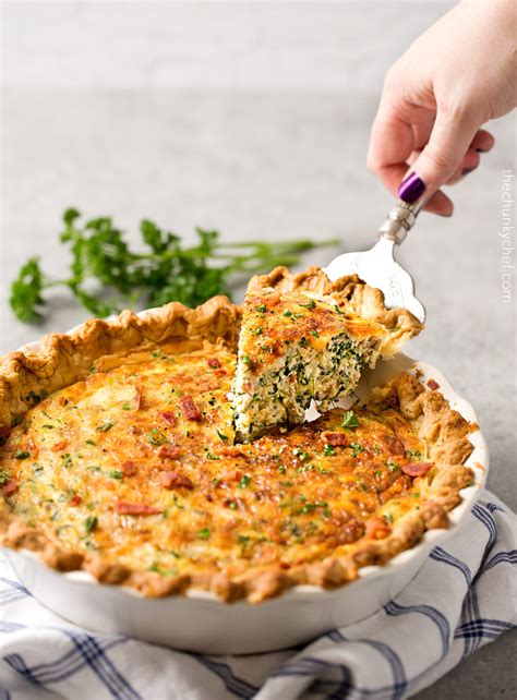 Basic Cheesy Spinach Quiche with Bacon - The Chunky Chef