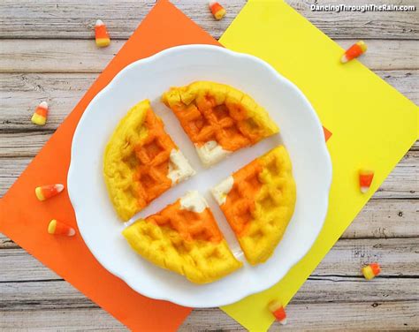 Halloween Waffles (That Look Like Candy Corn!) - Dancing Through the Rain