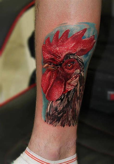 Tatuaje de un gallo realista en la pierna. Rooster Tattoo, Cow Tattoo, Rooster Art, Lower Leg ...