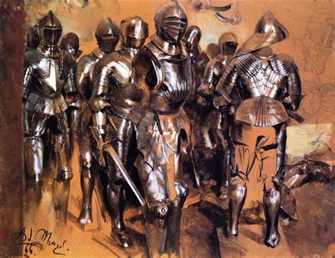 Suits of Armor Standing Painting | Adolph von Menzel Oil Paintings