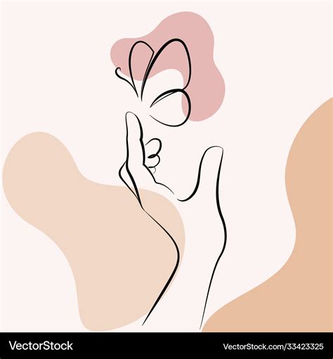 Hand with butterfly on finger line art drawing Vector Image