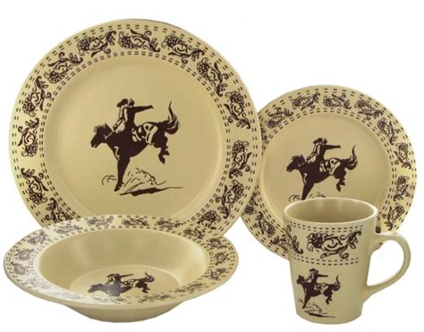 Bucking Cowboy Western 16-Piece Porcelain Dinnerware Set Creme SA9128 ...