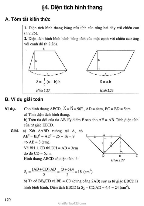 Giải toán 8 Bài 4. Diện tích hình thang