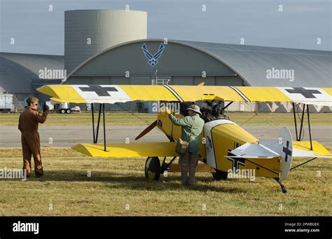 FOKKER D-VII replica airplane named Fat Fokker. Biplane. N2466C. 2022 Dawn Patrol Rendezvous. An ...