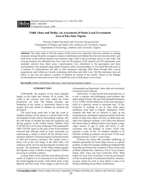 (PDF) Child Abuse and Media: An Assessment of Oredo Local Government ...