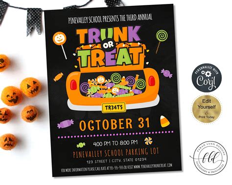 EDITABLE Trunk or Treat Flyer, Halloween Poster, Instant Editable, Printable, Halloween School ...