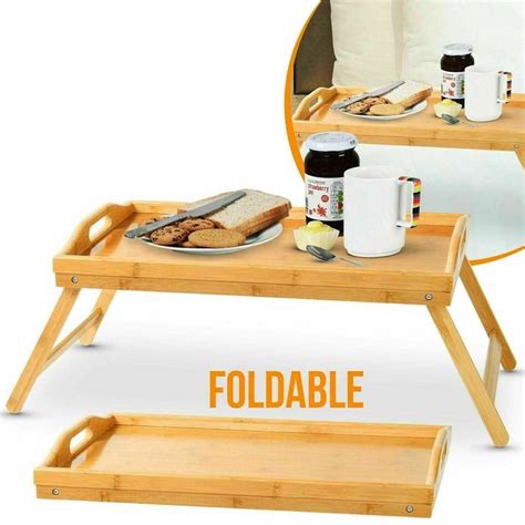 Wooden bamboo bed tray with folding legs serving breakfast lap tray ...