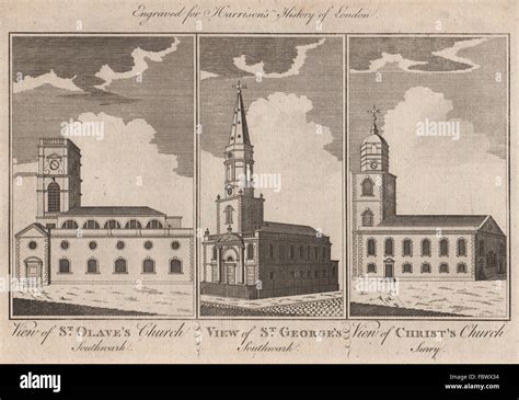 SOUTHWARK CHURCHES St Olave, Tooley St. St George-the-Martyr. Christ Church 1775 Stock Photo - Alamy