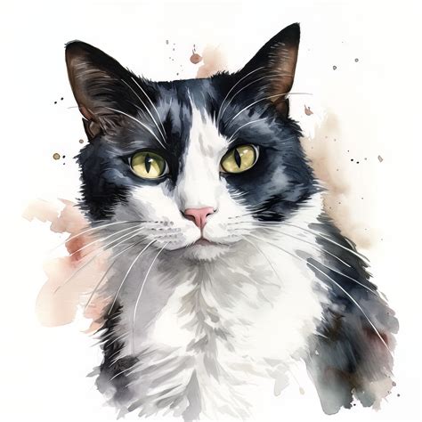 ArtStation - Tuxedo Cat Portrait Watercolor Painting