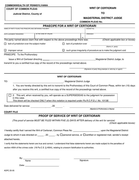 Form AOPC25-05 - Fill Out, Sign Online and Download Fillable PDF, Pennsylvania | Templateroller