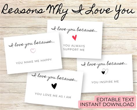 Reasons Why I Love You Cards Printable Love Notes - Etsy