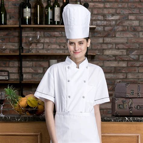 Svitania Unisex Kitchen Chef Uniform Bakery Food Service Short Sleeve Breathable Single Breasted ...