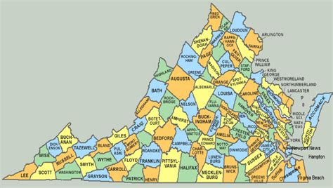 Virginia Map Showing Counties