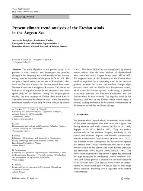 (PDF) Present climate trend analysis of the Etesian winds in the Aegean Sea