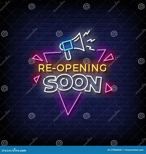 Neon Sign Re-opening Soon with Brick Wall Background Vector Stock ...