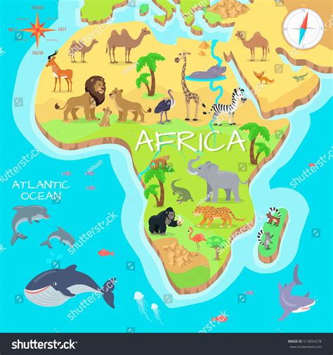 Africa Mainland Cartoon Map Local Fauna Stock Vector (Royalty Free) 513854278 | Shutterstock