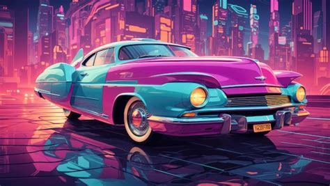 Premium AI Image | Retro Futurism on Wheels A Classic Car in a Colorful ...