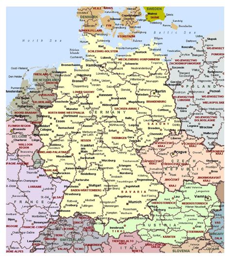 Detailed political map of Germany with administrative divisions and major cities | Germany ...