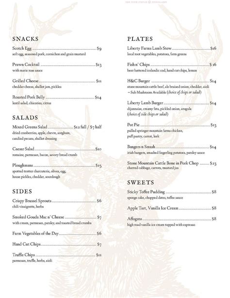 Menu at Hart And Crown Tavern pub & bar, Madison