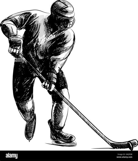 Hockey player. Hand drawn sketch. Winter sport. Vector illustration of ...