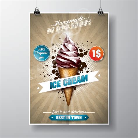 Vector delicious Ice Cream Flyer Design on vintage background. 339647 ...