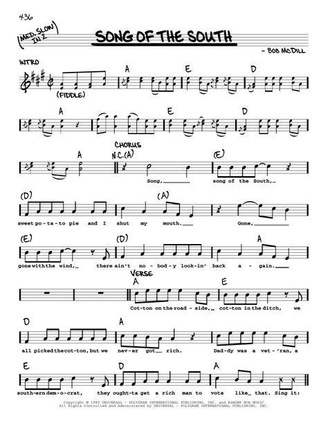 Song Of The South by Alabama Sheet Music for Real Book – Melody, Lyrics ...