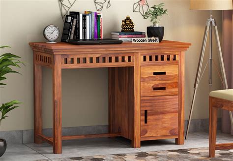 Buy Adolph Study Table with Pull Out Drawers and Cabinet (Honey Finish) Online in India - Wooden ...