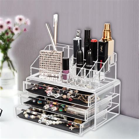 Ktaxon Jewelry Cosmetic Makeup Organizer Case Display Holder w/ 3 Drawer Box Storage - Walmart.com