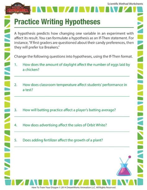 Practice Writing Hypotheses Worksheet – Scientific Method Printables for Kids | Scientific ...