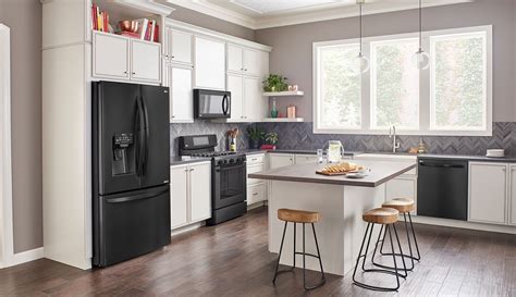 Image result for matte black appliances with white shaker cabinets | Black appliances kitchen ...