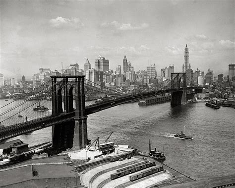 Brooklyn Bridge & New York Skyline, 1920. Vintage Photo Reproduction Print. Black and White ...