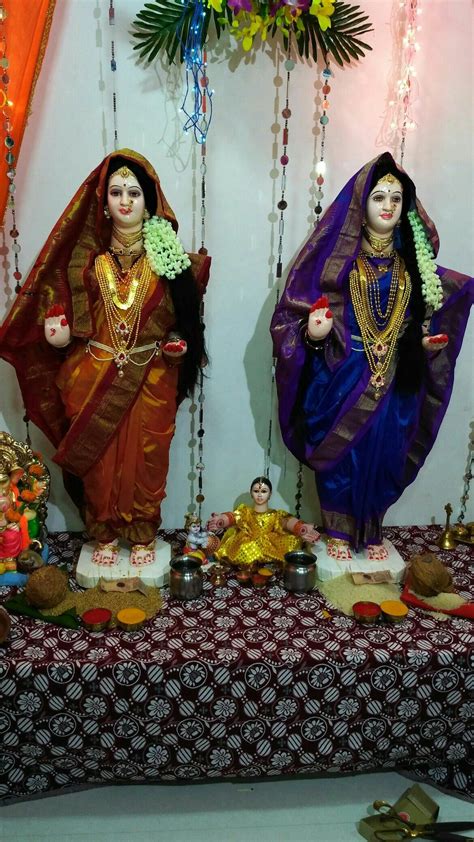 Gauri Decoration, Ganpati Decoration Theme, Ganapati Decoration, Goddess Statue, Durga Goddess ...