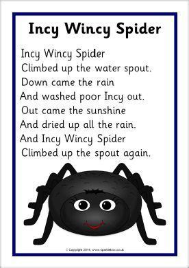 Incy Wincy Spider song sheet (SB10810) - SparkleBox | Nursery rhymes ...