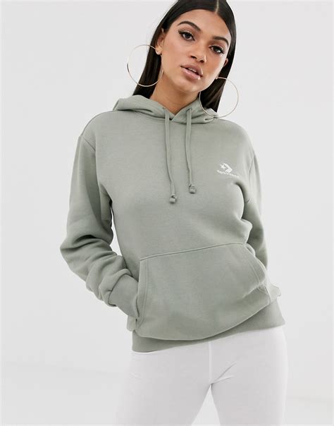 Converse Sage Green Oversized Star Chevron Embroidered Pull Over Hoodie | ModeSens