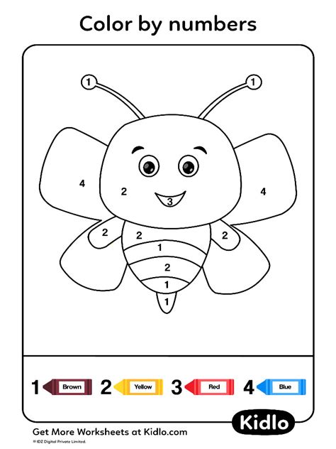 Color By Numbers - Insects Worksheet #05 - Kidlo.com