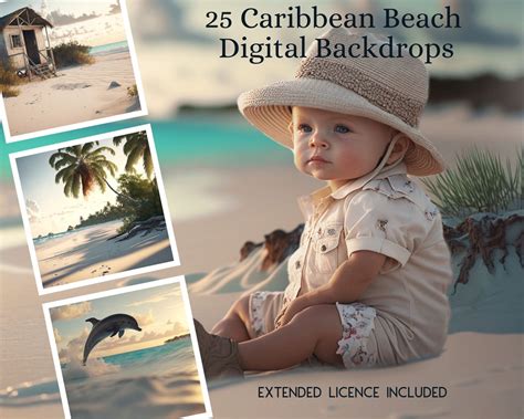 25 Caribbean Beach Digital CG Backdrops, Ocean Backgrounds, Oceanside ...